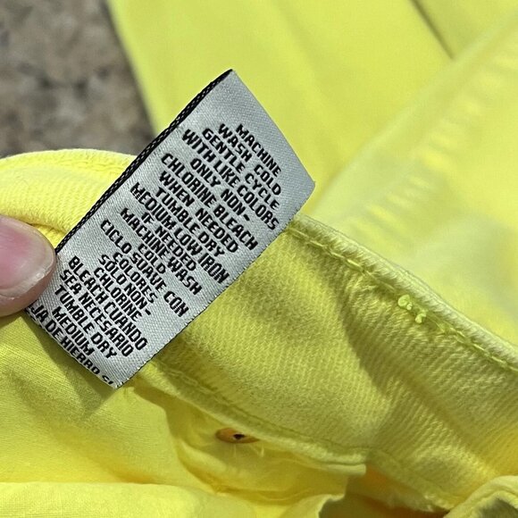 Almost Famous Jeans 5 Neon Yellow Distressed Denim Raw Hem Juniors - Picture 6 of 7